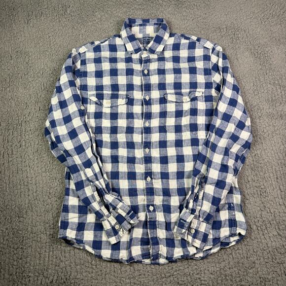 J. CREW Shirt Mens M Blue White Plaid 100% Irish Linen Button Down Baird McNutt - Picture 2 of 8